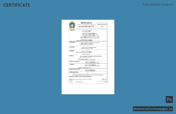 Mongolisches Personenstandsregister: Sterbeurkunde (Word- und PDF-Beispiel)